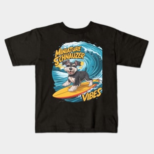 Wave-Riding Miniature Schnauzer Surfing Adventure Kids T-Shirt